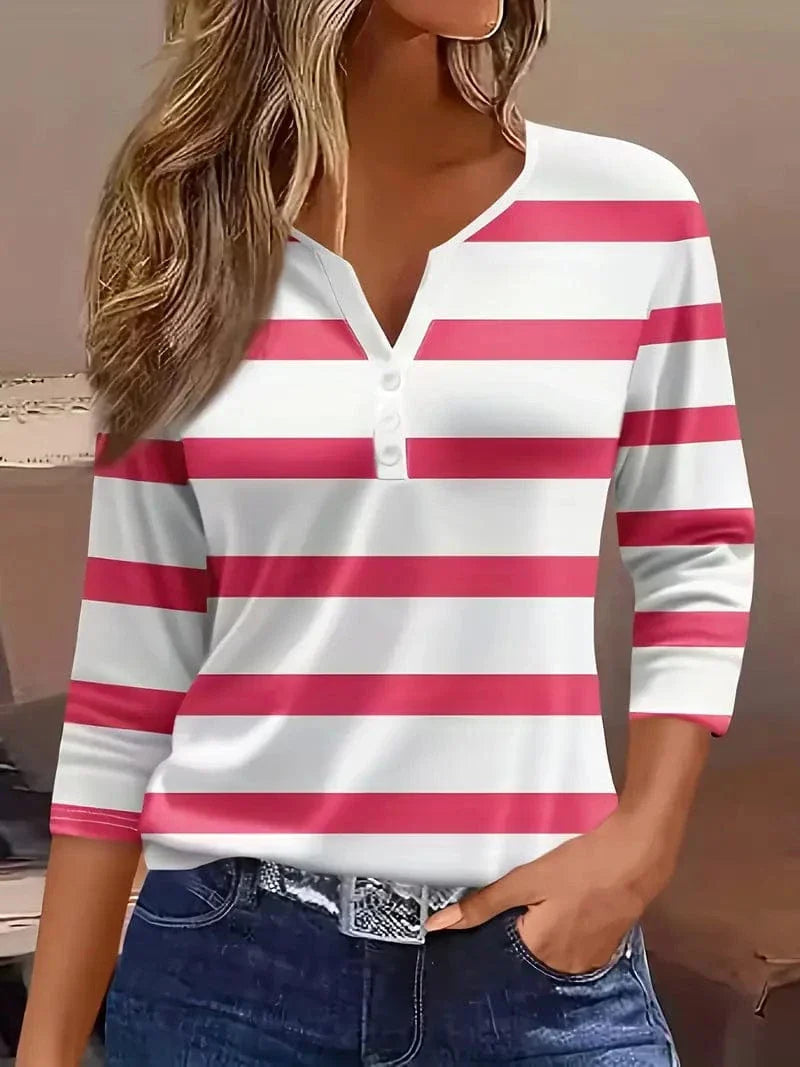 Women's Striped V-Neck Top – Lightweight and Breathable for Everyday Style 5