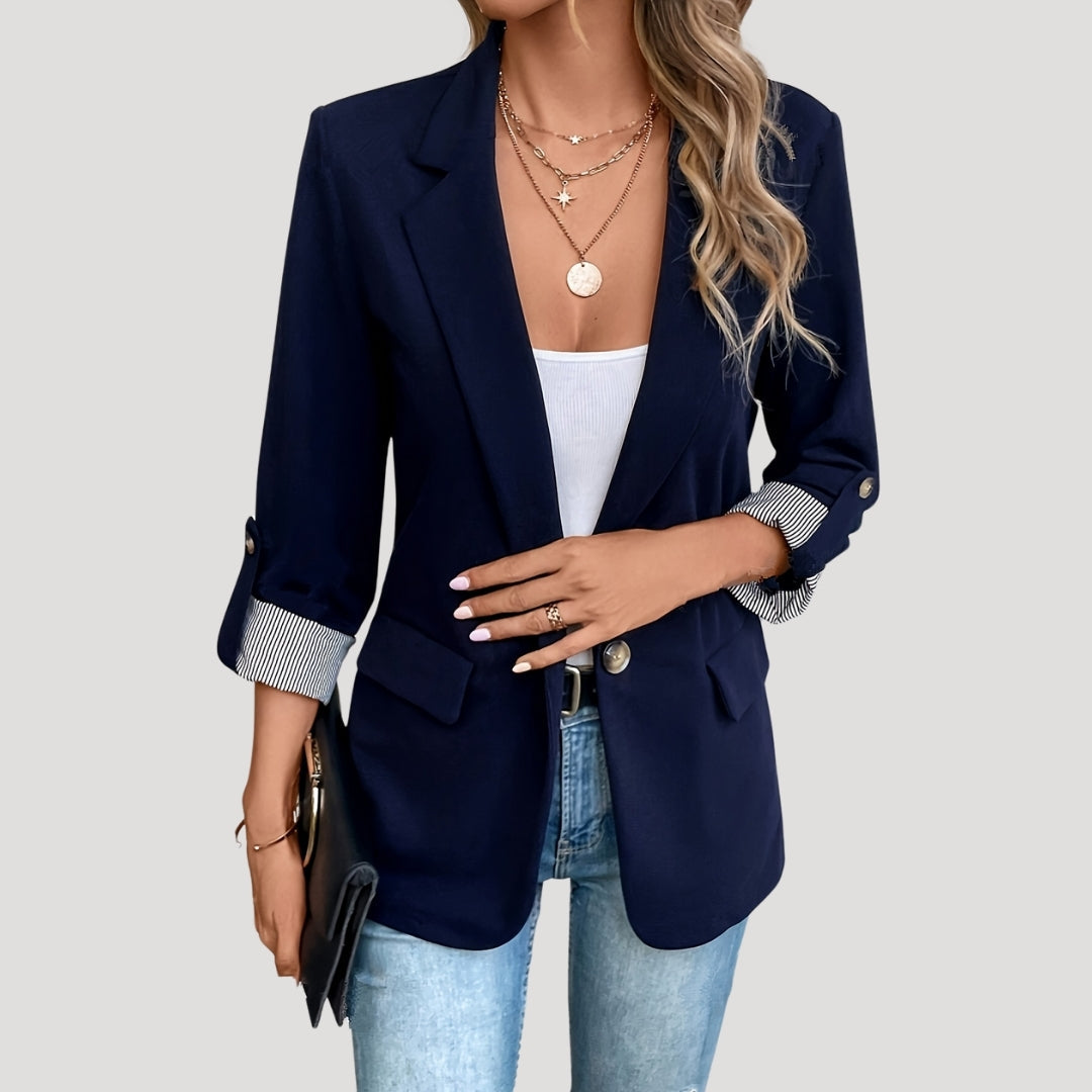 Women's Tailored Blazer – Classic Single-Breasted Design with Roll-Up Sleeves for Smart Casual 0