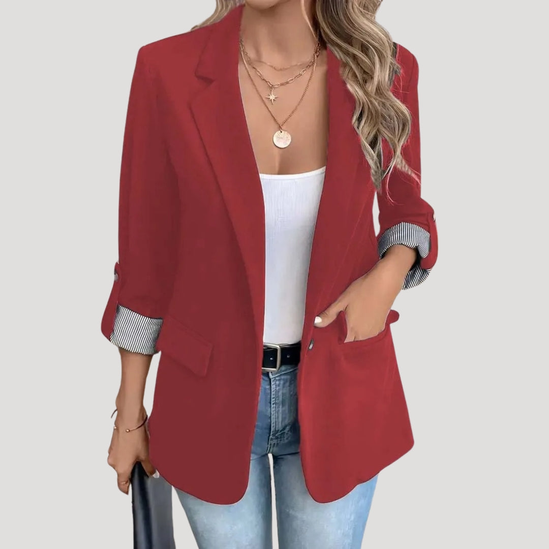 Women's Tailored Blazer – Classic Single-Breasted Design with Roll-Up Sleeves for Smart Casual 2