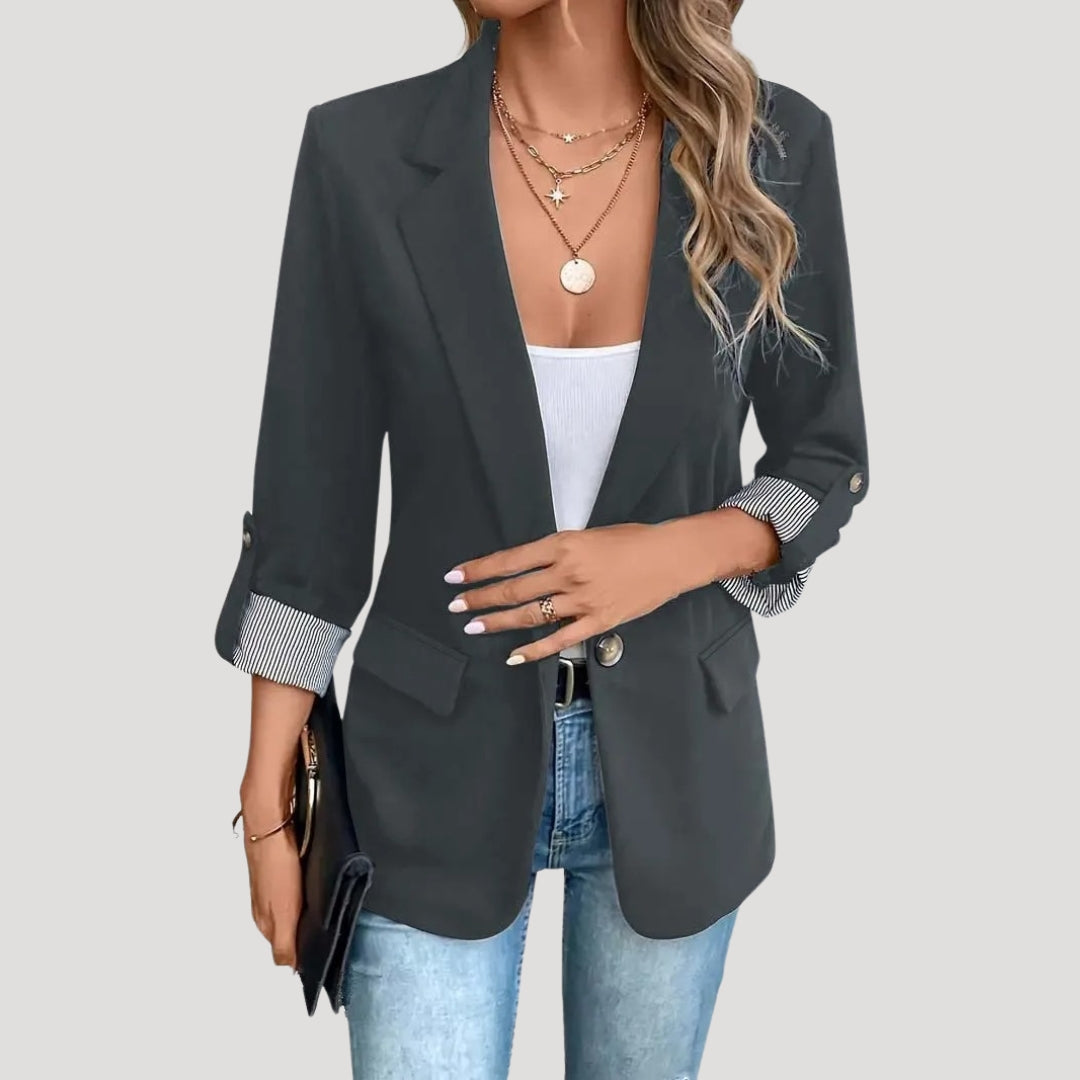 Women's Tailored Blazer – Classic Single-Breasted Design with Roll-Up Sleeves for Smart Casual 4