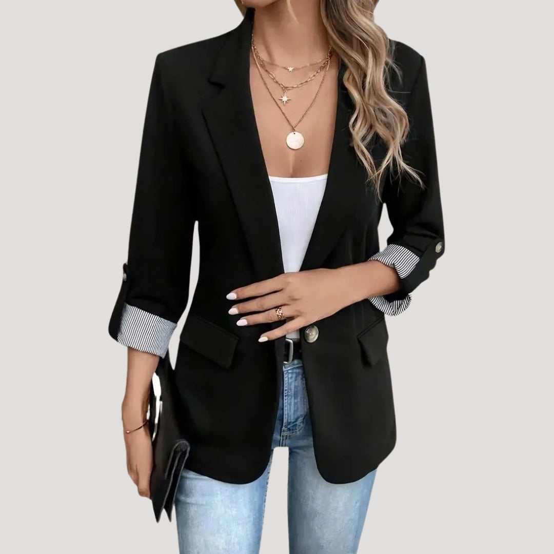 Women's Tailored Blazer – Classic Single-Breasted Design with Roll-Up Sleeves for Smart Casual 5