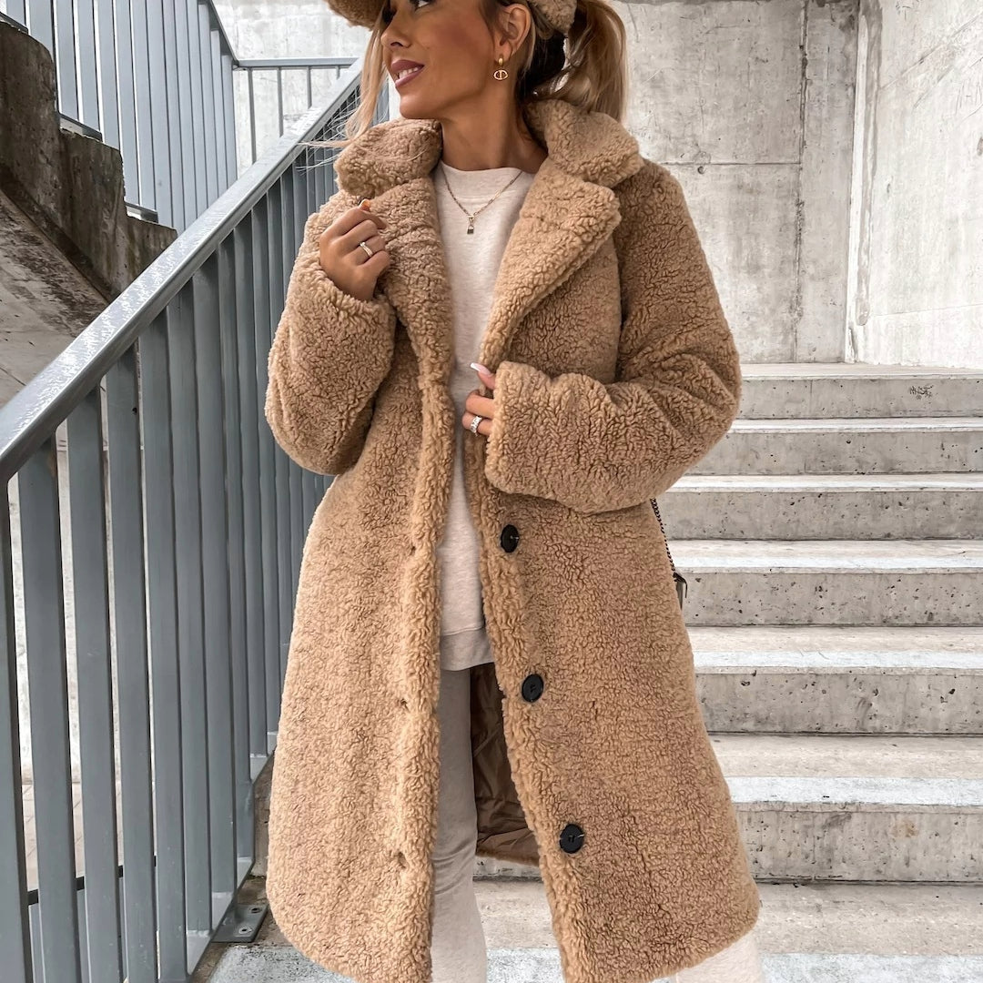 Women's Teddy Coat for Winter – Oversized Long Design with Button Closure 0