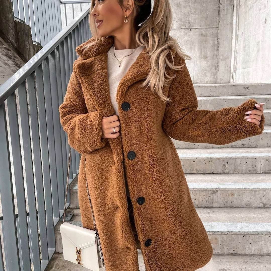 Women's Teddy Coat for Winter – Oversized Long Design with Button Closure 1