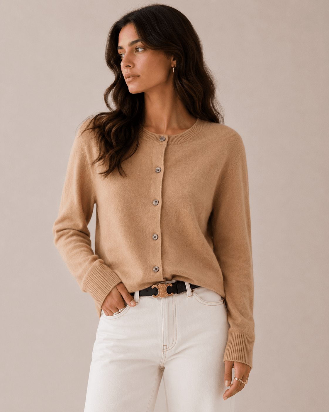 Cashmere Cardigan for Women – Fitted Round Neck with Button Front - We are MFEO