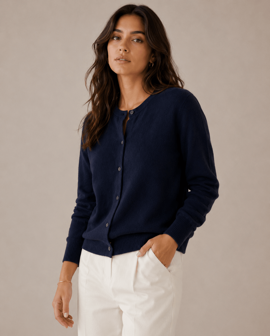 Cashmere Cardigan for Women – Fitted Round Neck with Button Front - We are MFEO