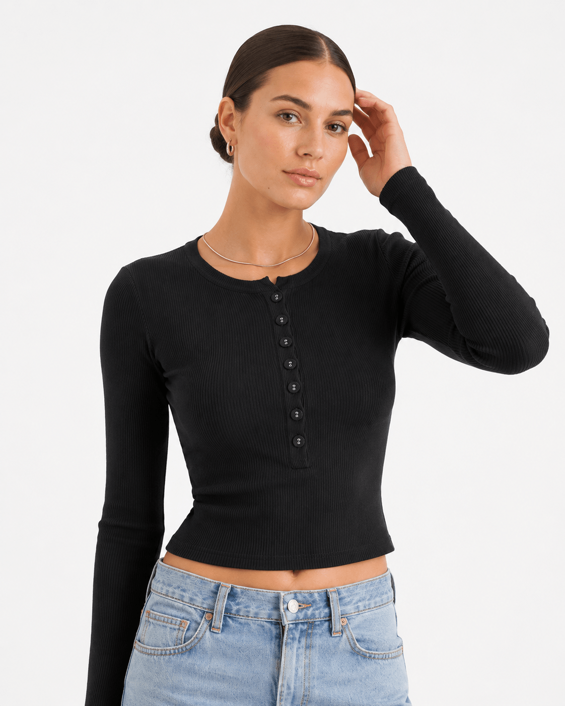 Long Sleeve Crop Top for Women – Ribbed Button Down Casual Shirt for Layering - We are MFEO