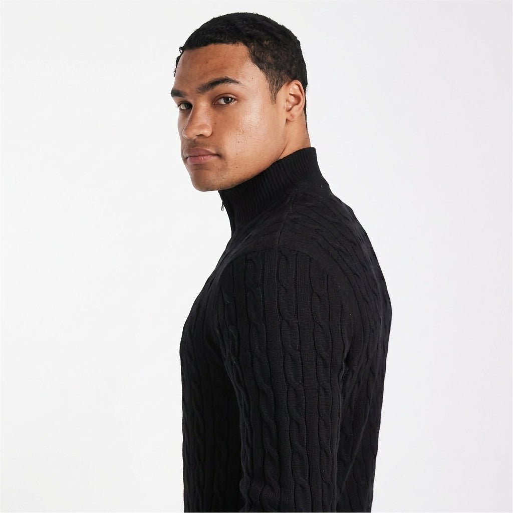 Men's Cable Knit Jumper – Quarter Zip Design with Stand Collar - We are MFEO