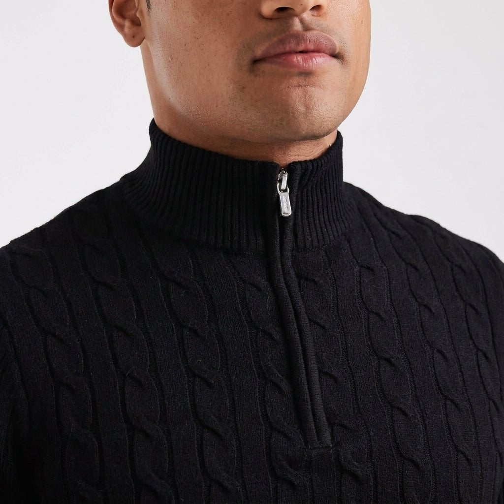 Men's Cable Knit Jumper – Quarter Zip Design with Stand Collar - We are MFEO