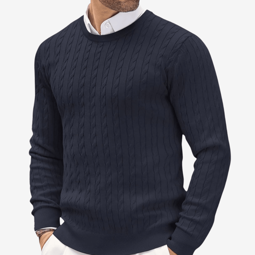 Men's Cable Knit Sweater – Crew Neck, Long Sleeve, Fitted for Autumn and Winter - We are MFEO