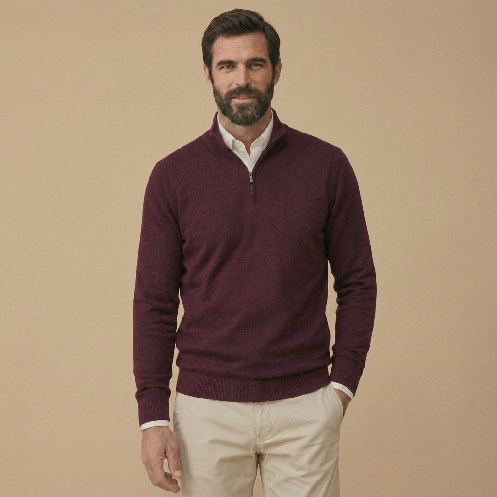 Men's Half Zip Jumper – Stand Collar Knitwear, Ribbed Cuffs and Hem - We are MFEO