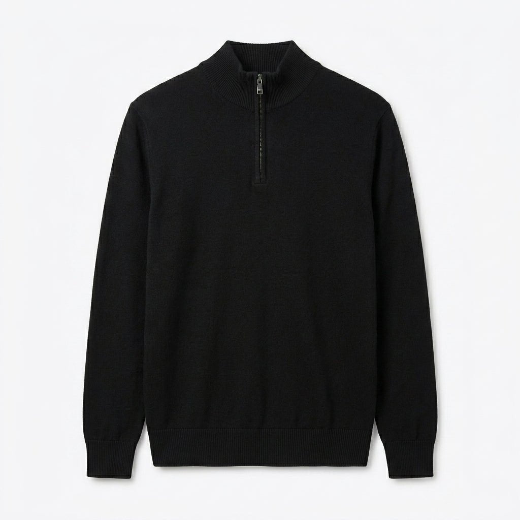 Men's Half Zip Jumper – Stand Collar Knitwear, Ribbed Cuffs and Hem - We are MFEO