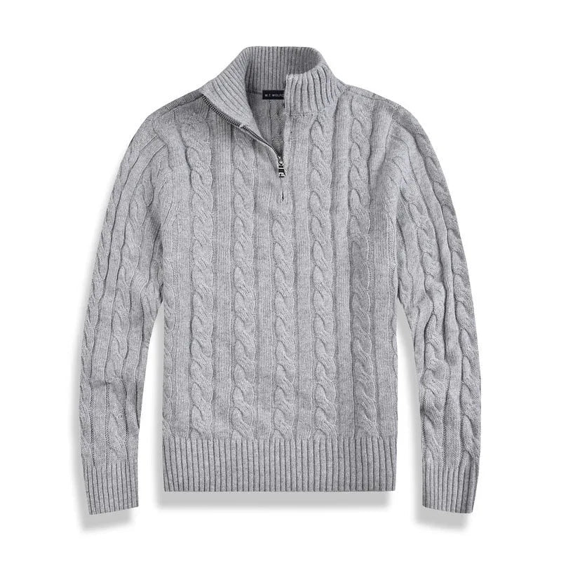 Men's Half Zip Sweater – Cable Knit Design for Cozy Layering in Autumn and Winter - We are MFEO