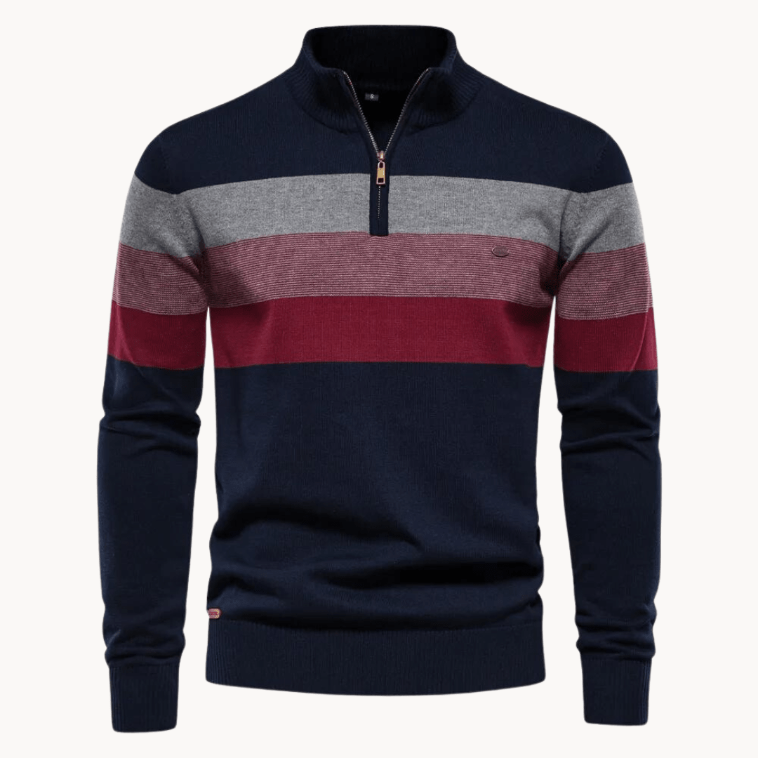 Men's Jumper with Quarter - Zip – Slim Fit Striped Knitwear for Autumn and Winter - We are MFEO