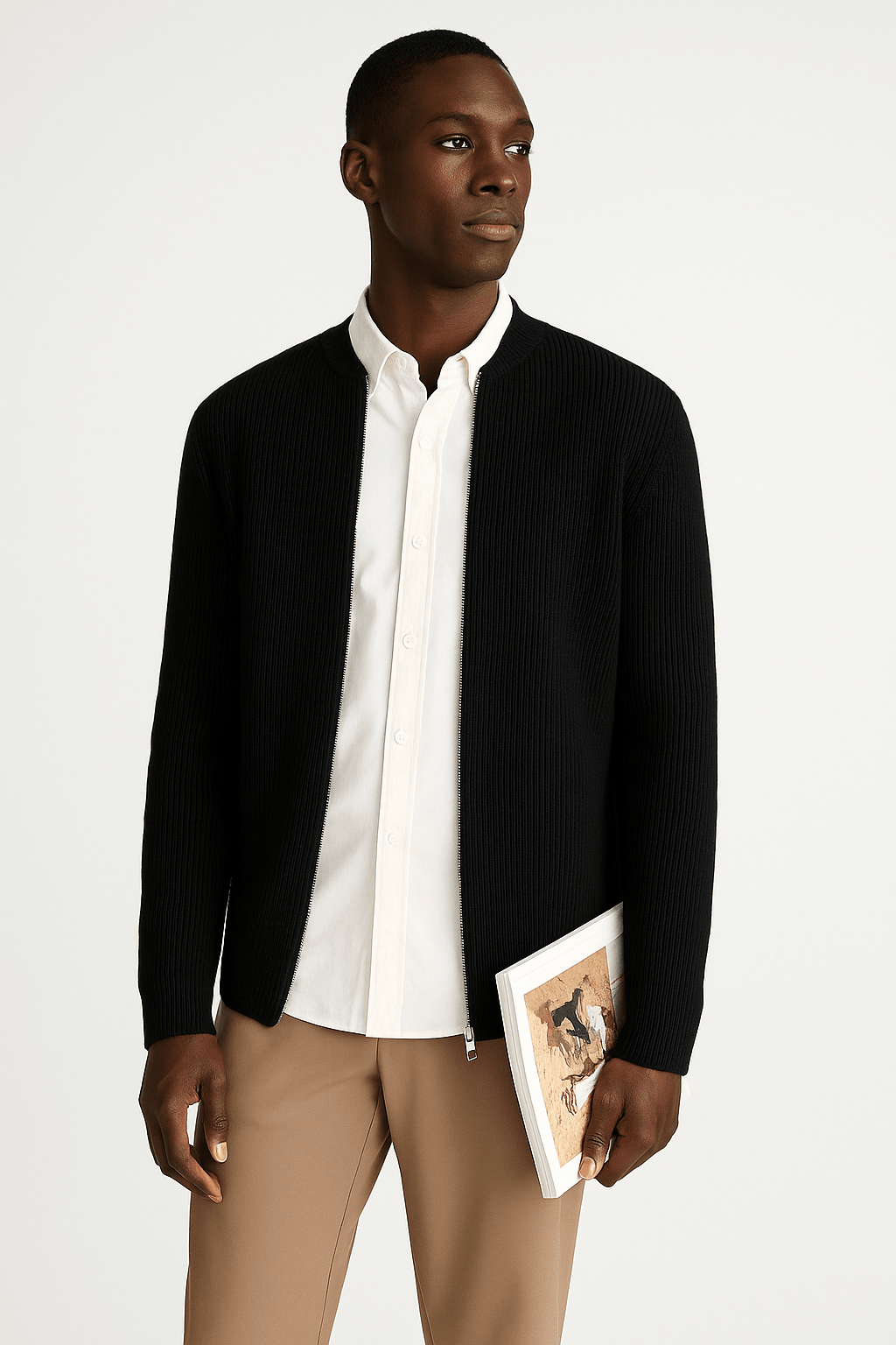 Men's Zip Up Ribbed Cardigan – Comfortable Relaxed Fit with Stand Collar - We are MFEO