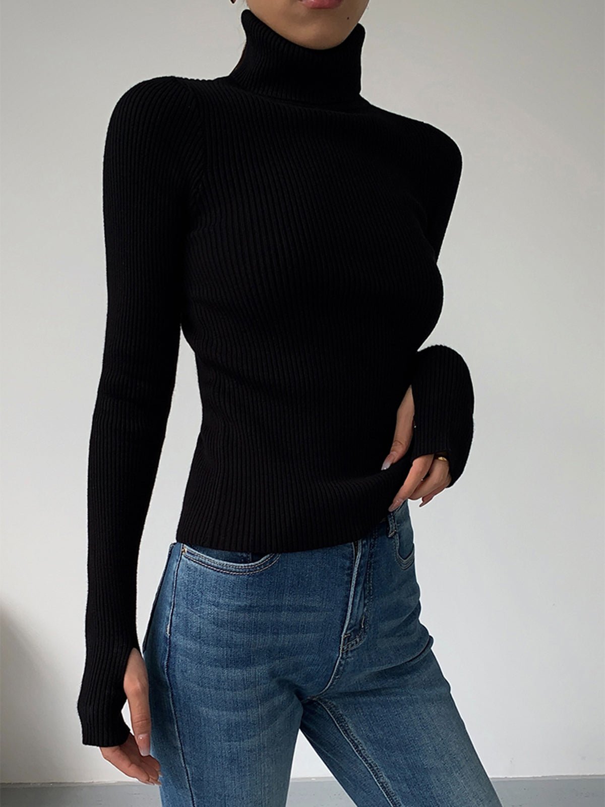 Slim Fit Turtleneck Top for Women – Comfortable Knit for Layering in Autumn/Winter - We are MFEO