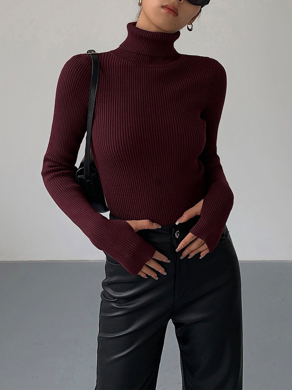 Slim Fit Turtleneck Top for Women – Comfortable Knit for Layering in Autumn/Winter - We are MFEO