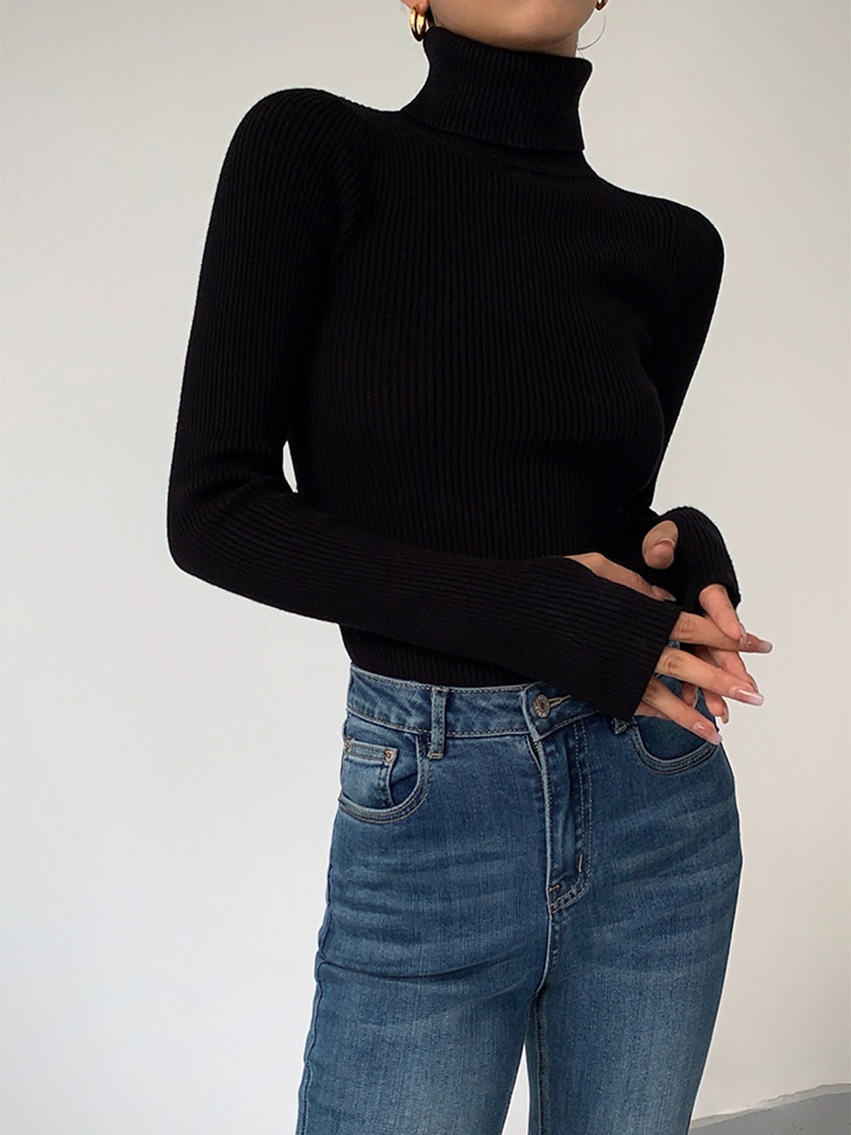 Slim Fit Turtleneck Top for Women – Comfortable Knit for Layering in Autumn/Winter - We are MFEO