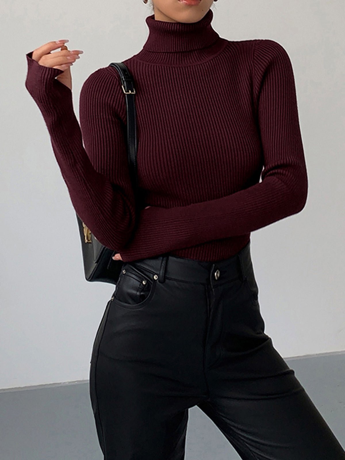 Slim Fit Turtleneck Top for Women – Comfortable Knit for Layering in Autumn/Winter - We are MFEO