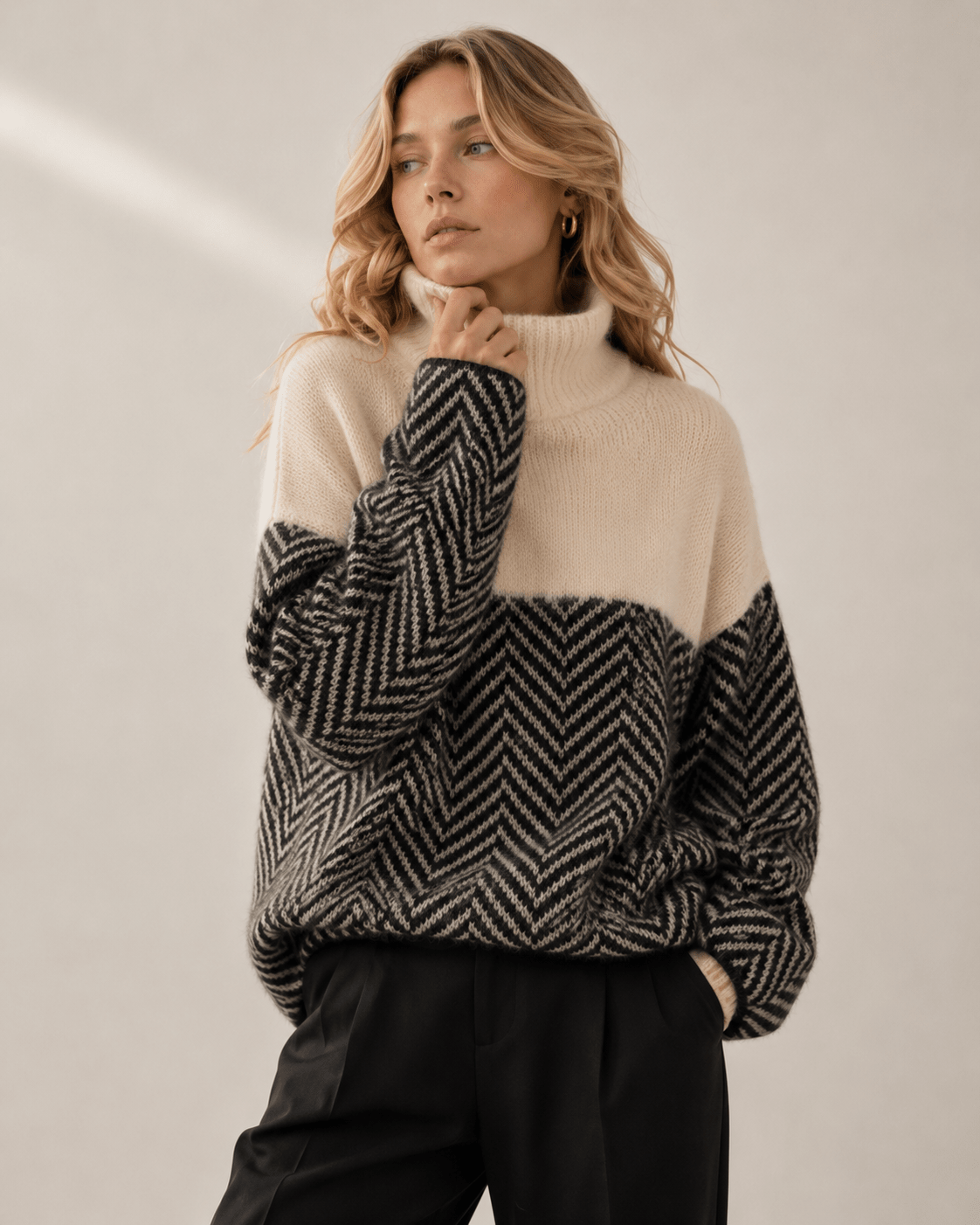 Striped Patchwork Turtleneck Sweater – Casual Autumn and Winter Layering Top - We are MFEO