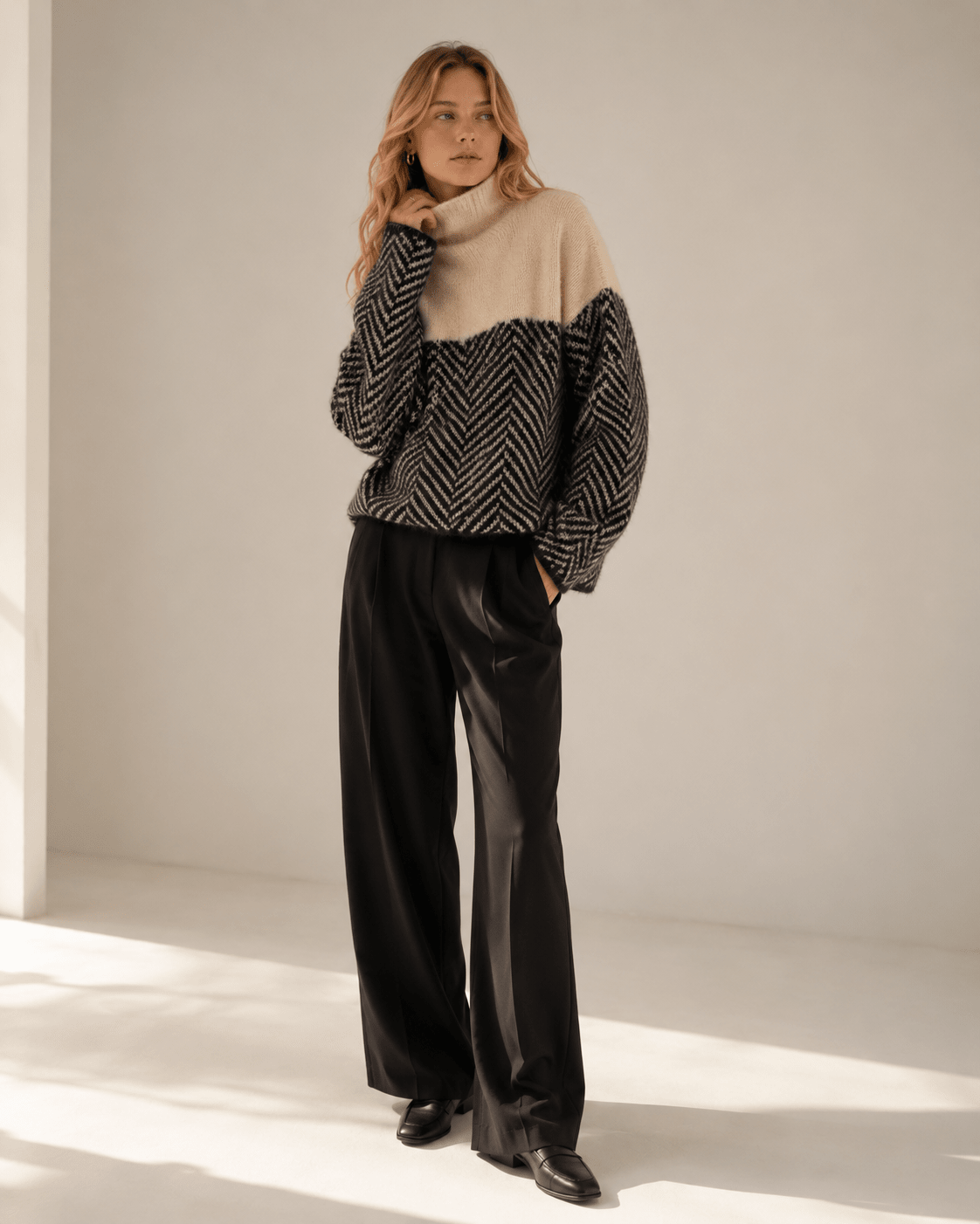 Striped Patchwork Turtleneck Sweater – Casual Autumn and Winter Layering Top - We are MFEO