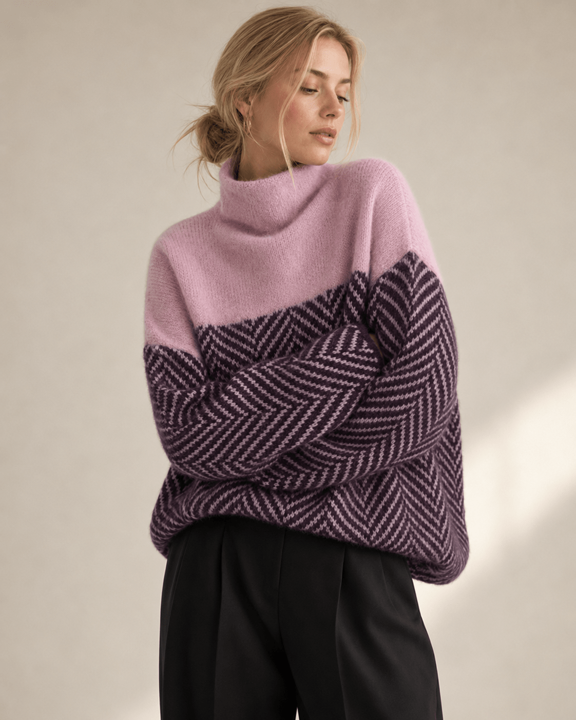 Striped Patchwork Turtleneck Sweater – Casual Autumn and Winter Layering Top - We are MFEO
