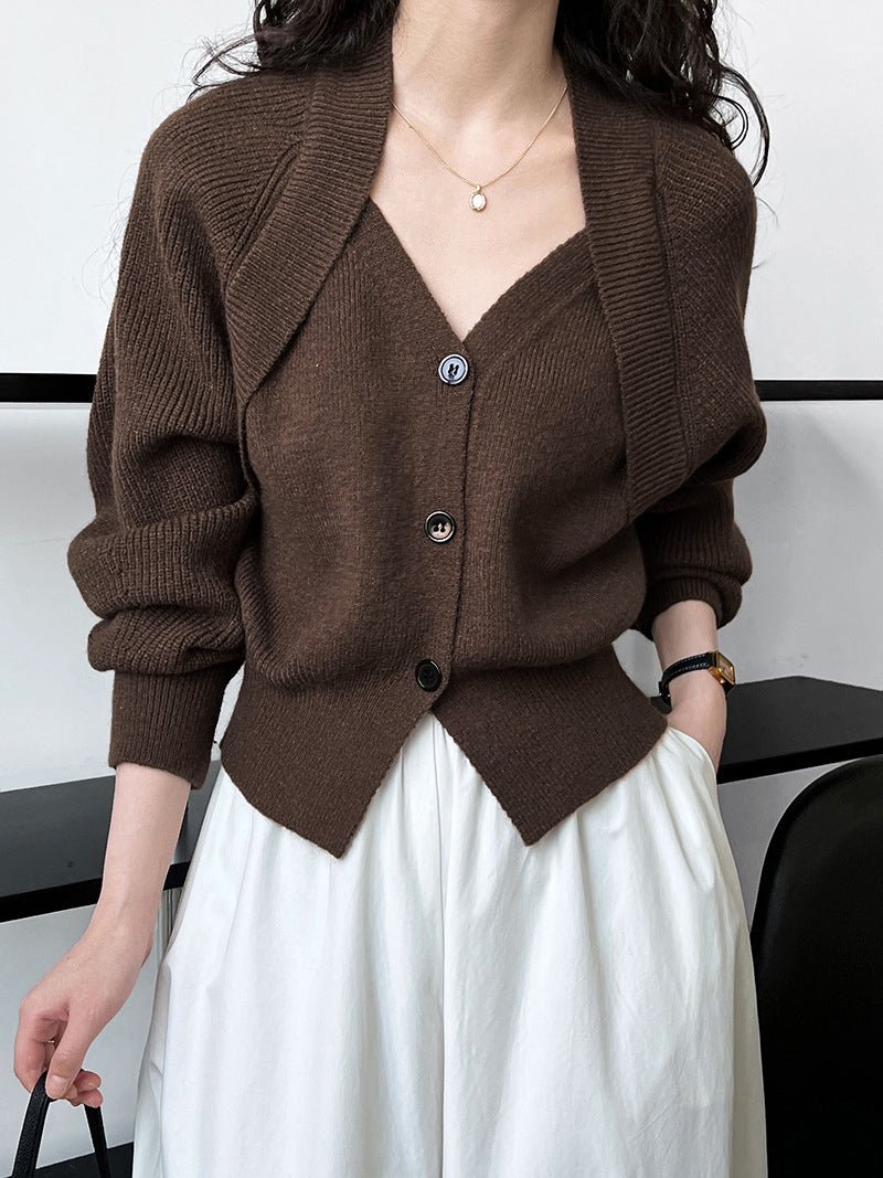 V-Neck Button Knit Sweater for Women – Cozy Patchwork Design for Colder Days - We are MFEO