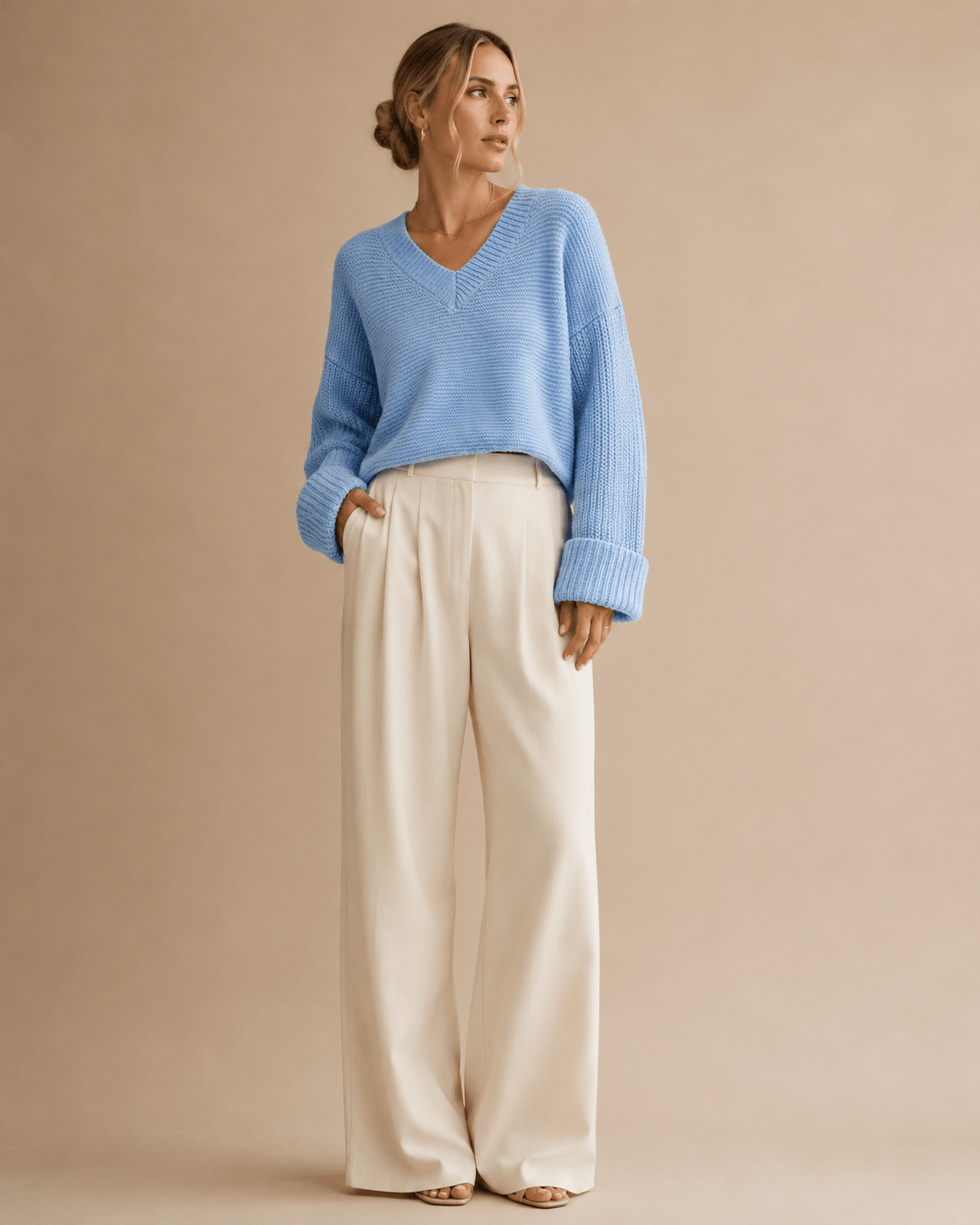 V-Neck Knit Pullover Sweater for Women – Relaxed Fit, Comfortable for Everyday Wear - We are MFEO