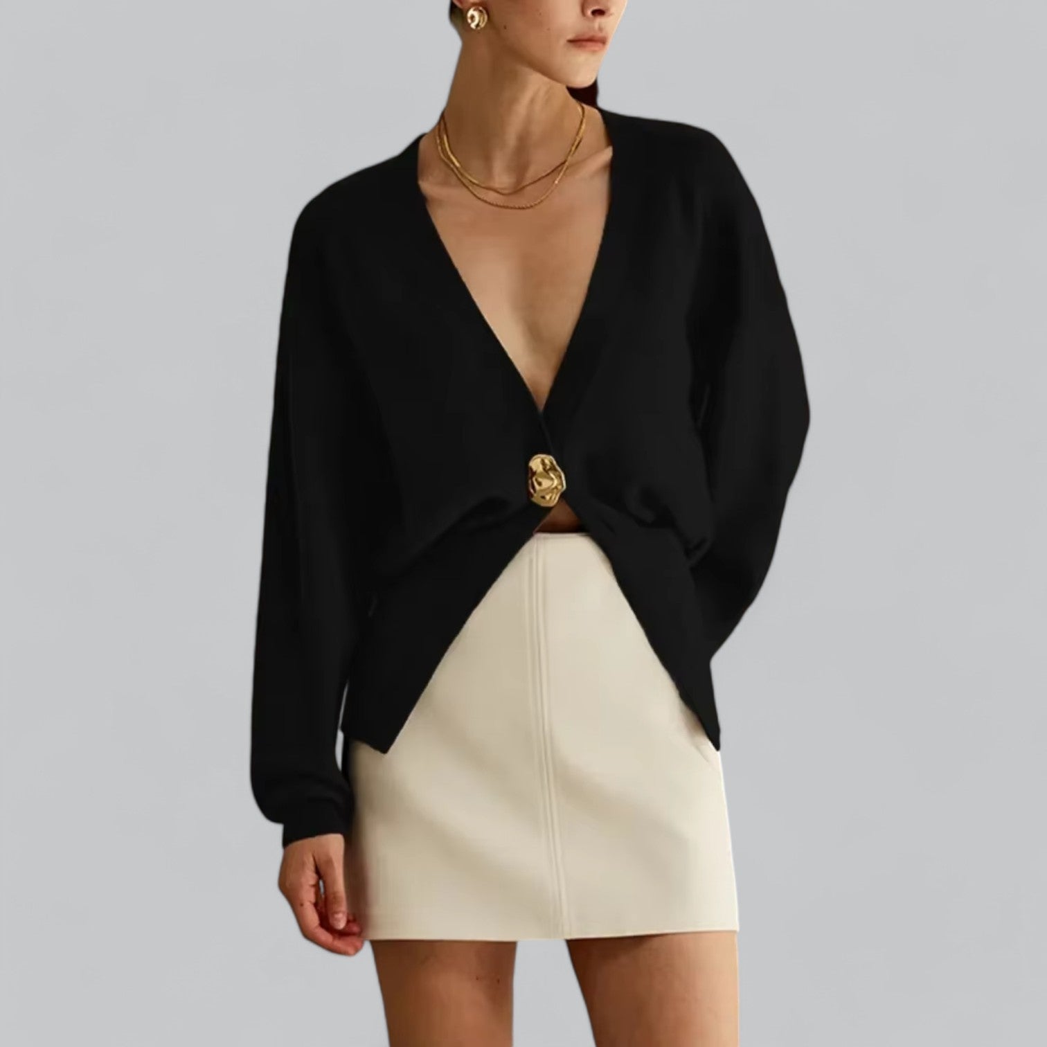 Women's Cardigan V - Neck – Tailored Fit with Gold Closure - We are MFEO