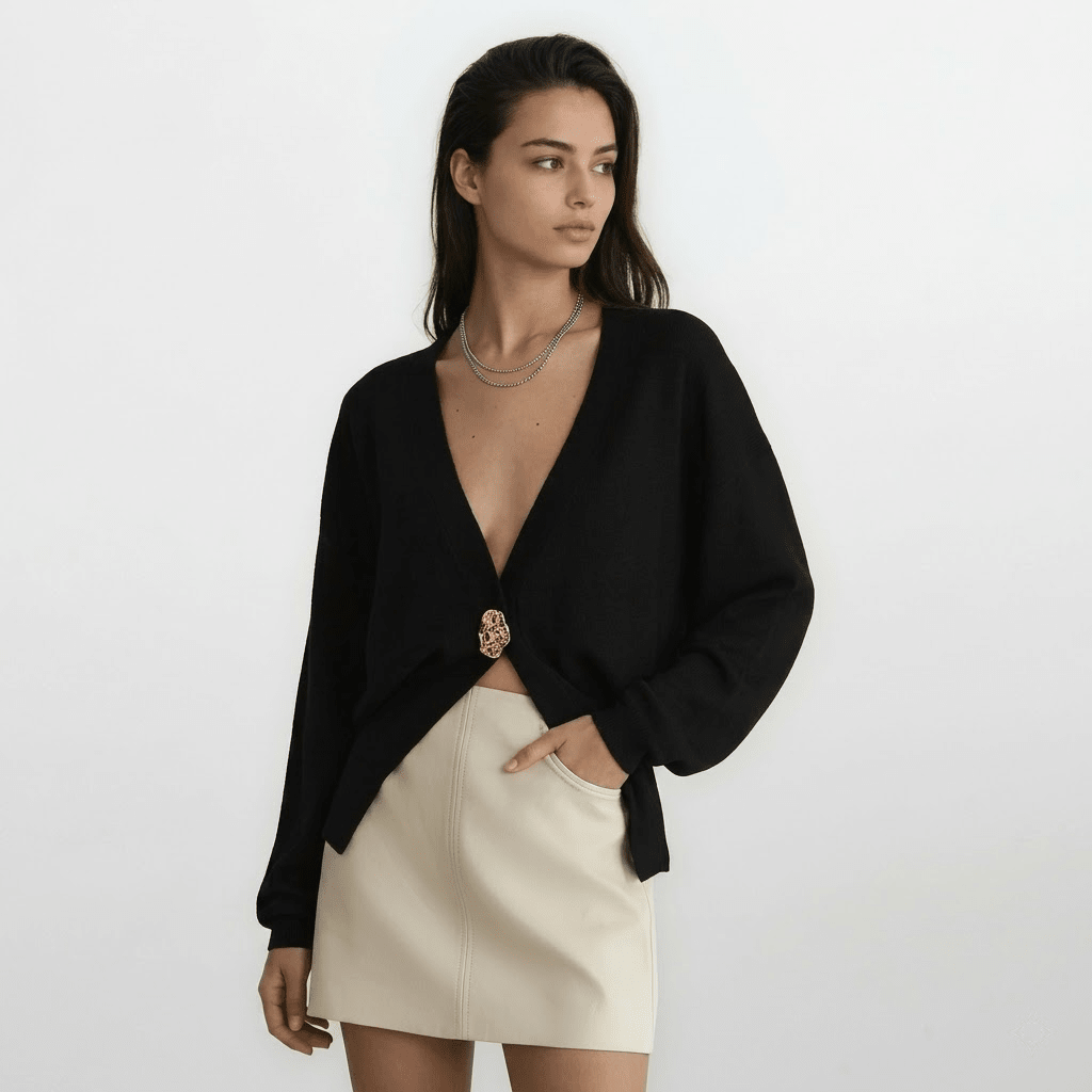 Women's Cardigan V - Neck – Tailored Fit with Gold Closure - We are MFEO