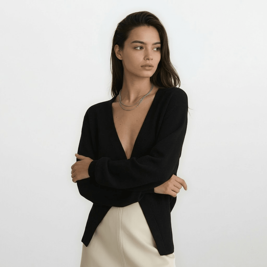 Women's Cardigan V - Neck – Tailored Fit with Gold Closure - We are MFEO