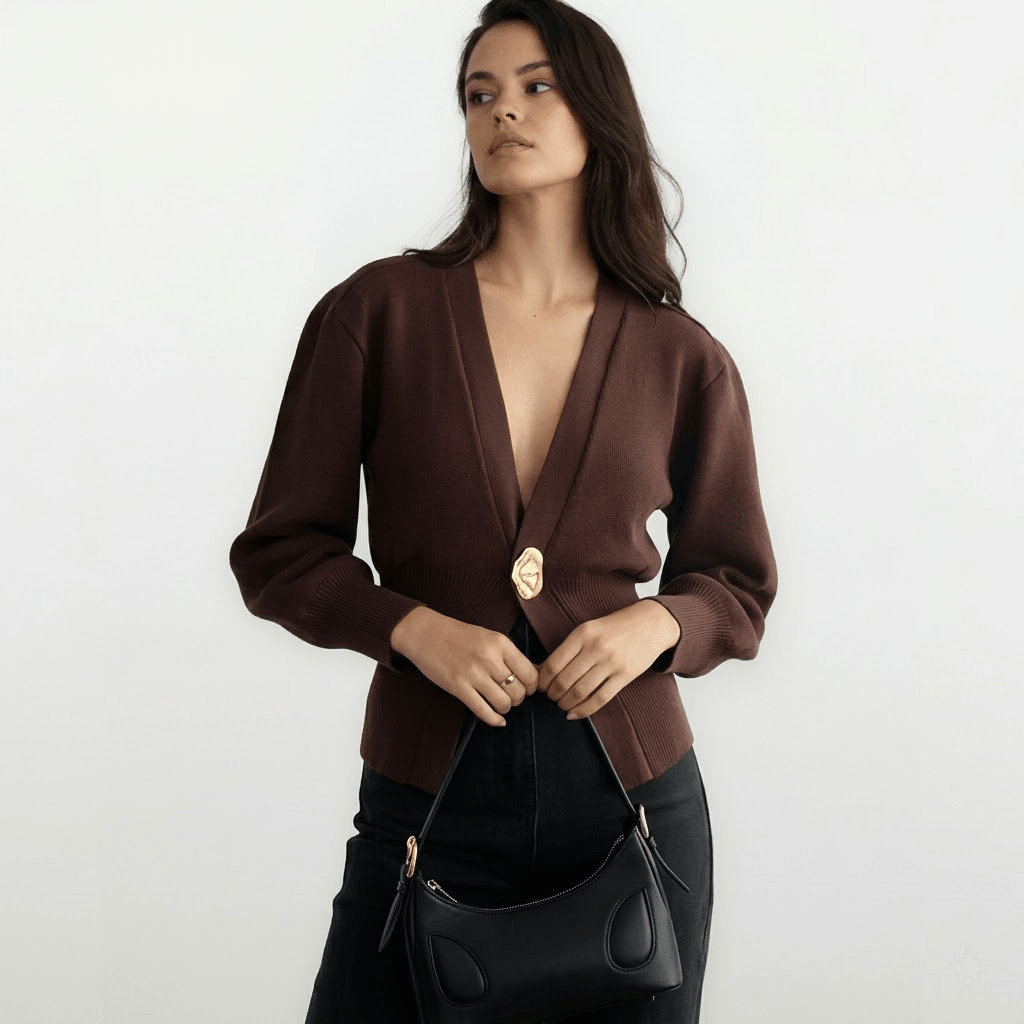 Women's Cardigan V - Neck – Tailored Fit with Gold Closure - We are MFEO