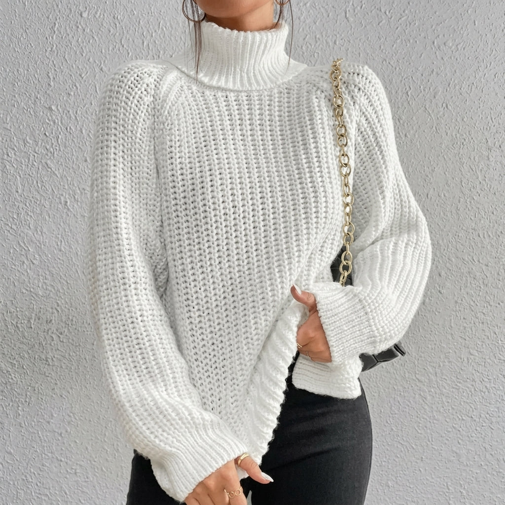 Women's Chunky Knit Turtleneck Jumper – Relaxed Fit, Ribbed Cuffs for Winter Style - We are MFEO