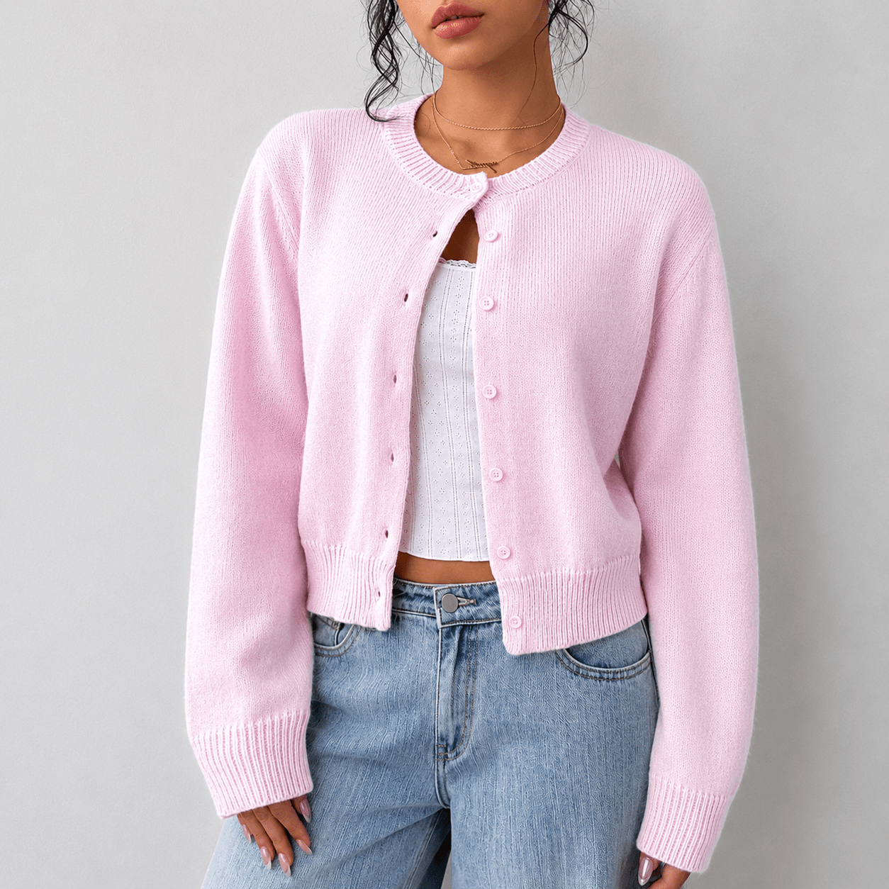 Women's Cropped Cardigan – Button - Up Knit with Ribbed Trim - We are MFEO
