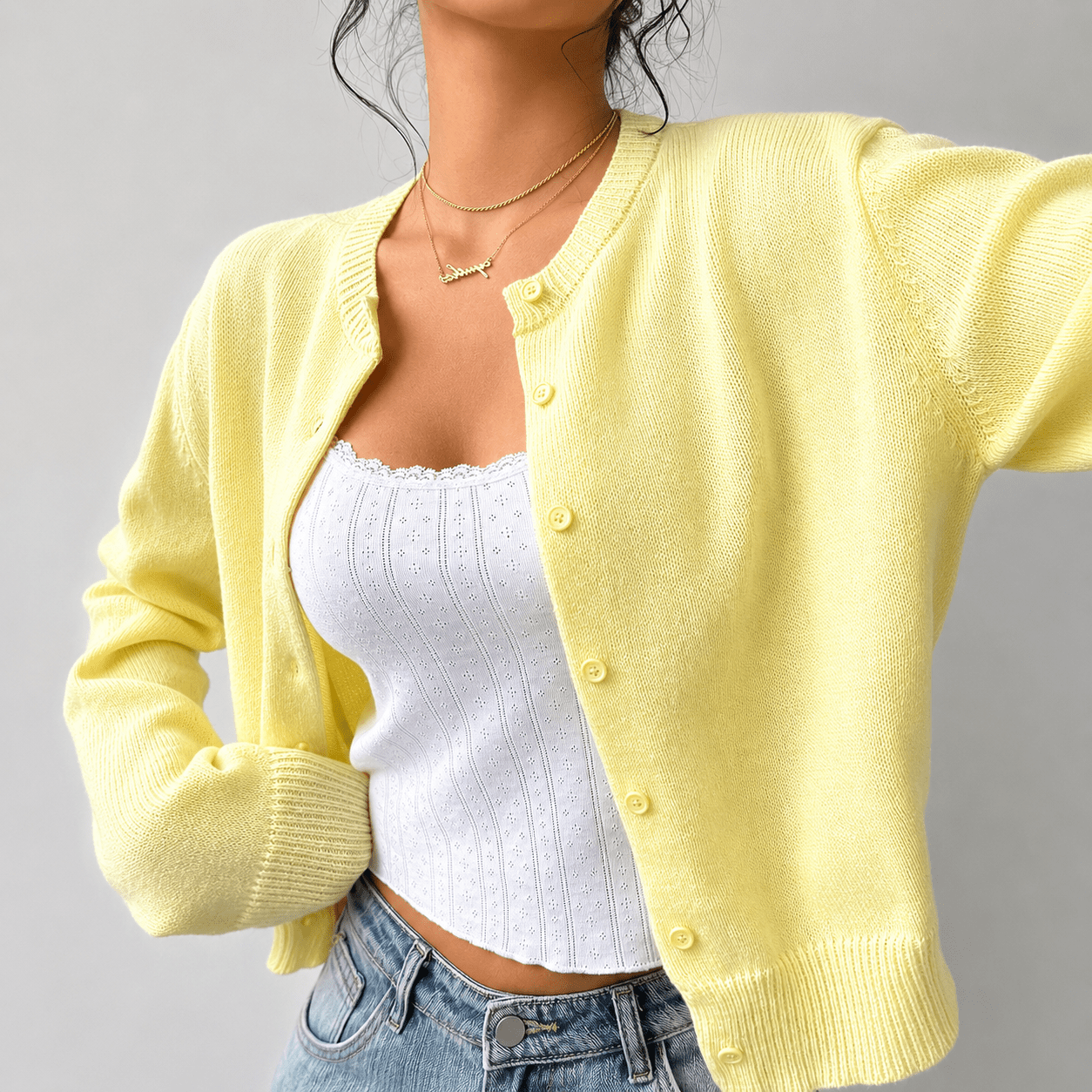 Women's Cropped Cardigan – Button - Up Knit with Ribbed Trim - We are MFEO