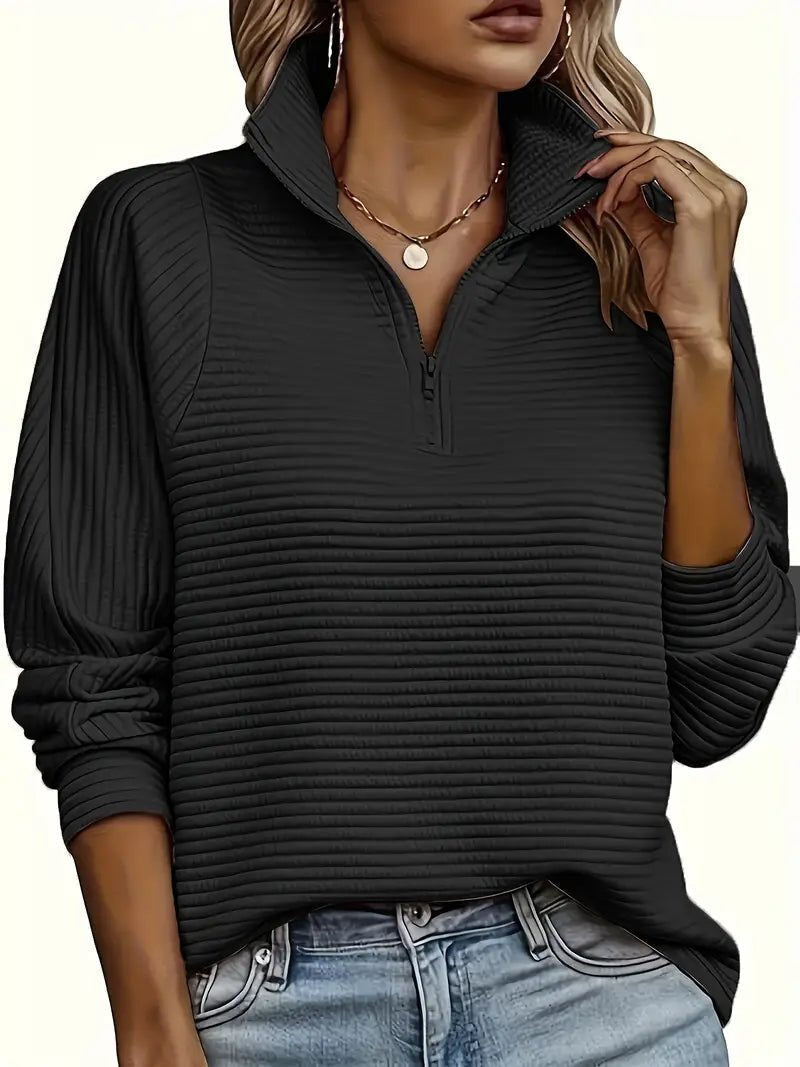Women's Half Zip Funnel Neck Sweater – Relaxed Fit with Balloon Sleeves for Everyday Wear - We are MFEO