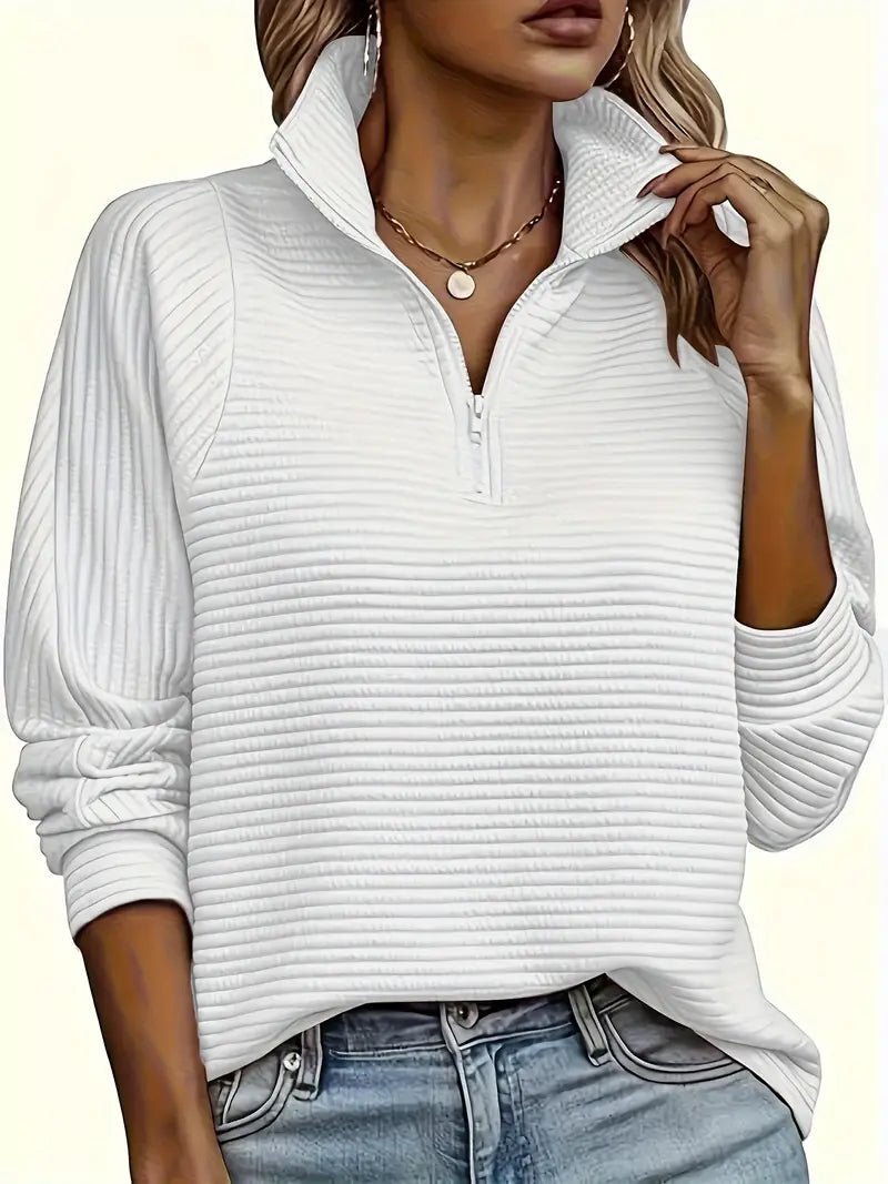 Women's Half Zip Funnel Neck Sweater – Relaxed Fit with Balloon Sleeves for Everyday Wear - We are MFEO