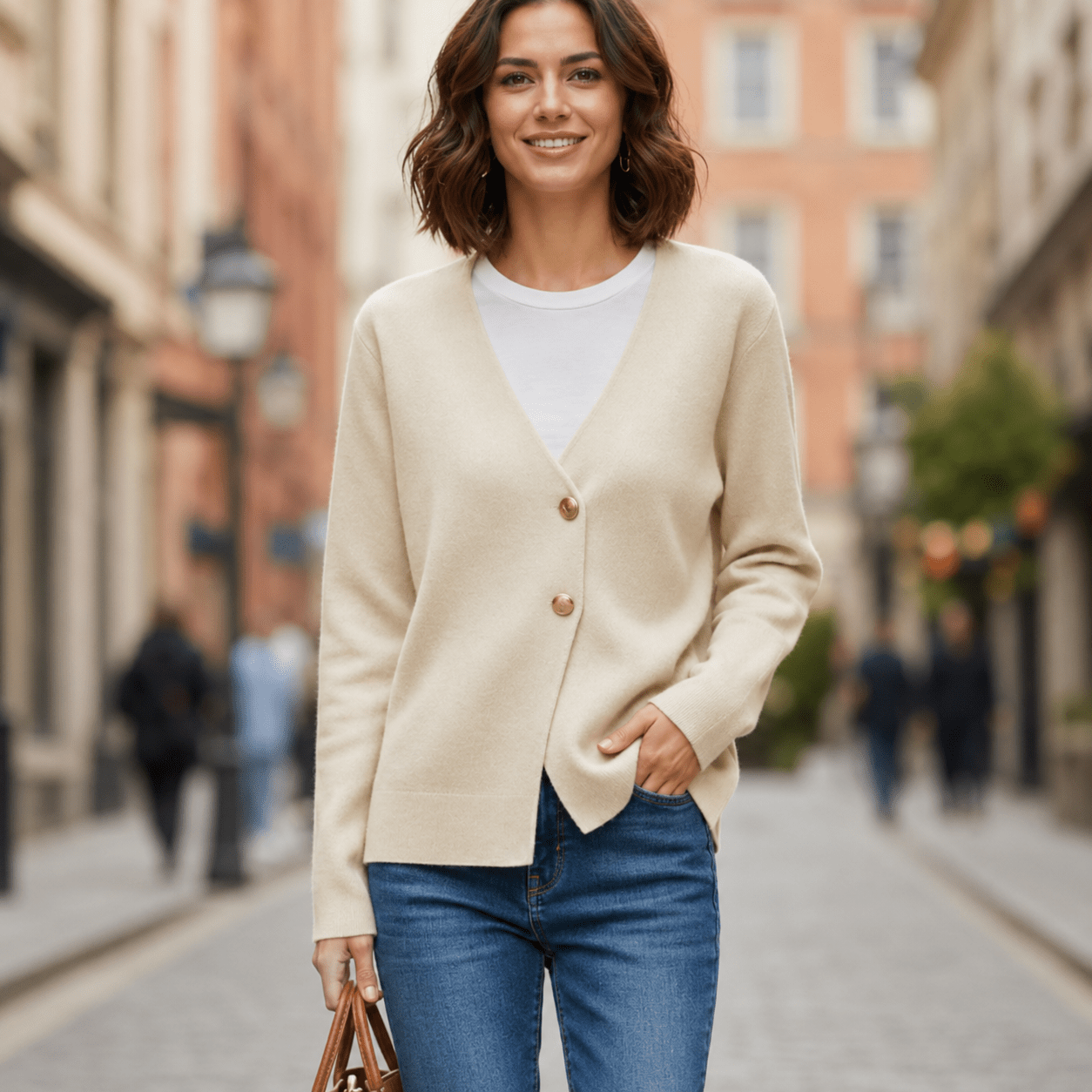 Women's Knitted Cardigan – Vintage Deep V - Neck with Double - Button Closure - We are MFEO
