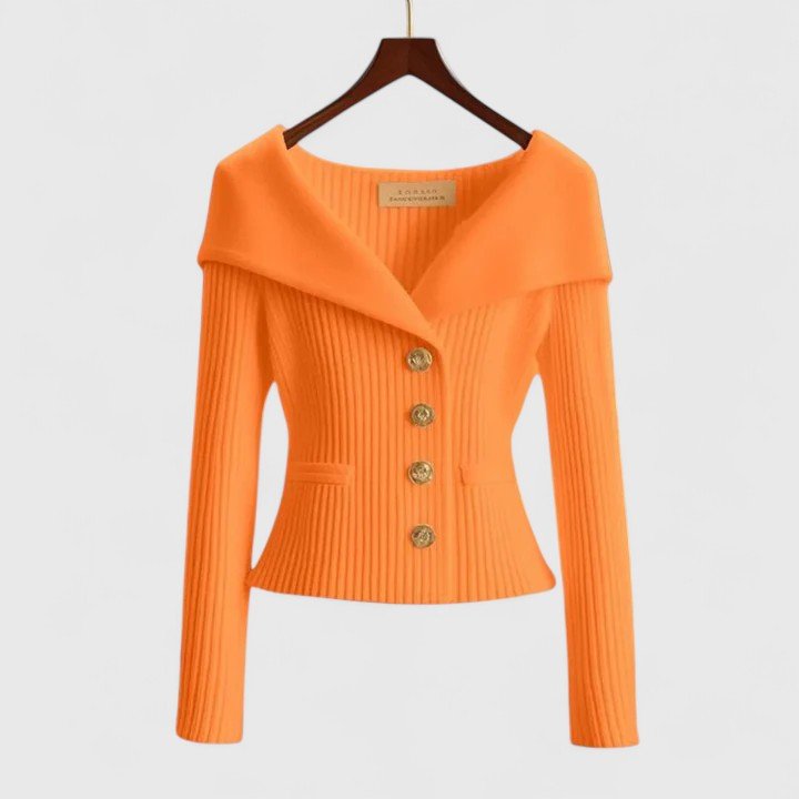 Women's Off - Shoulder Sweater – Slim Fit Ribbed Knit with Button Closure - We are MFEO