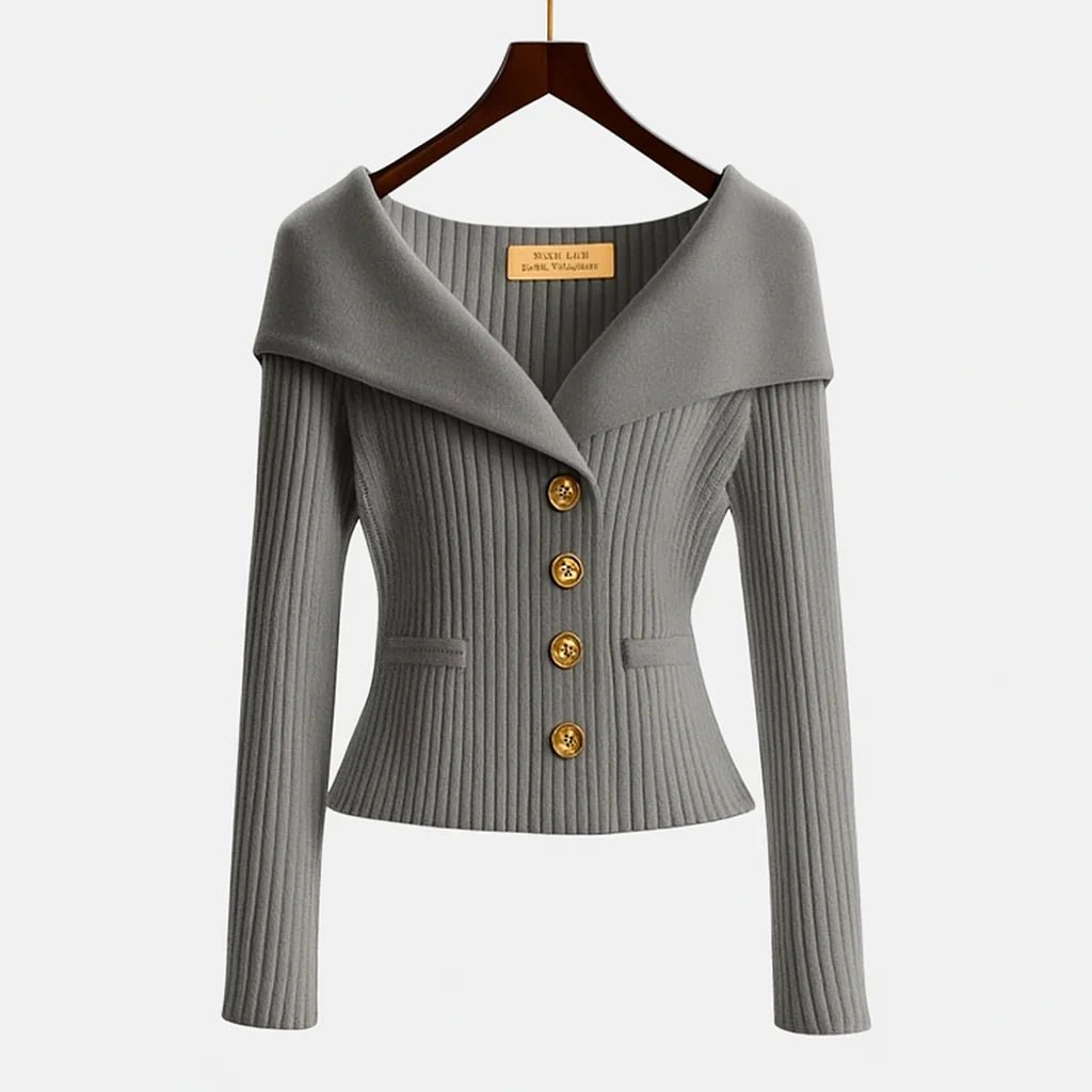 Women's Off - Shoulder Sweater – Slim Fit Ribbed Knit with Button Closure - We are MFEO