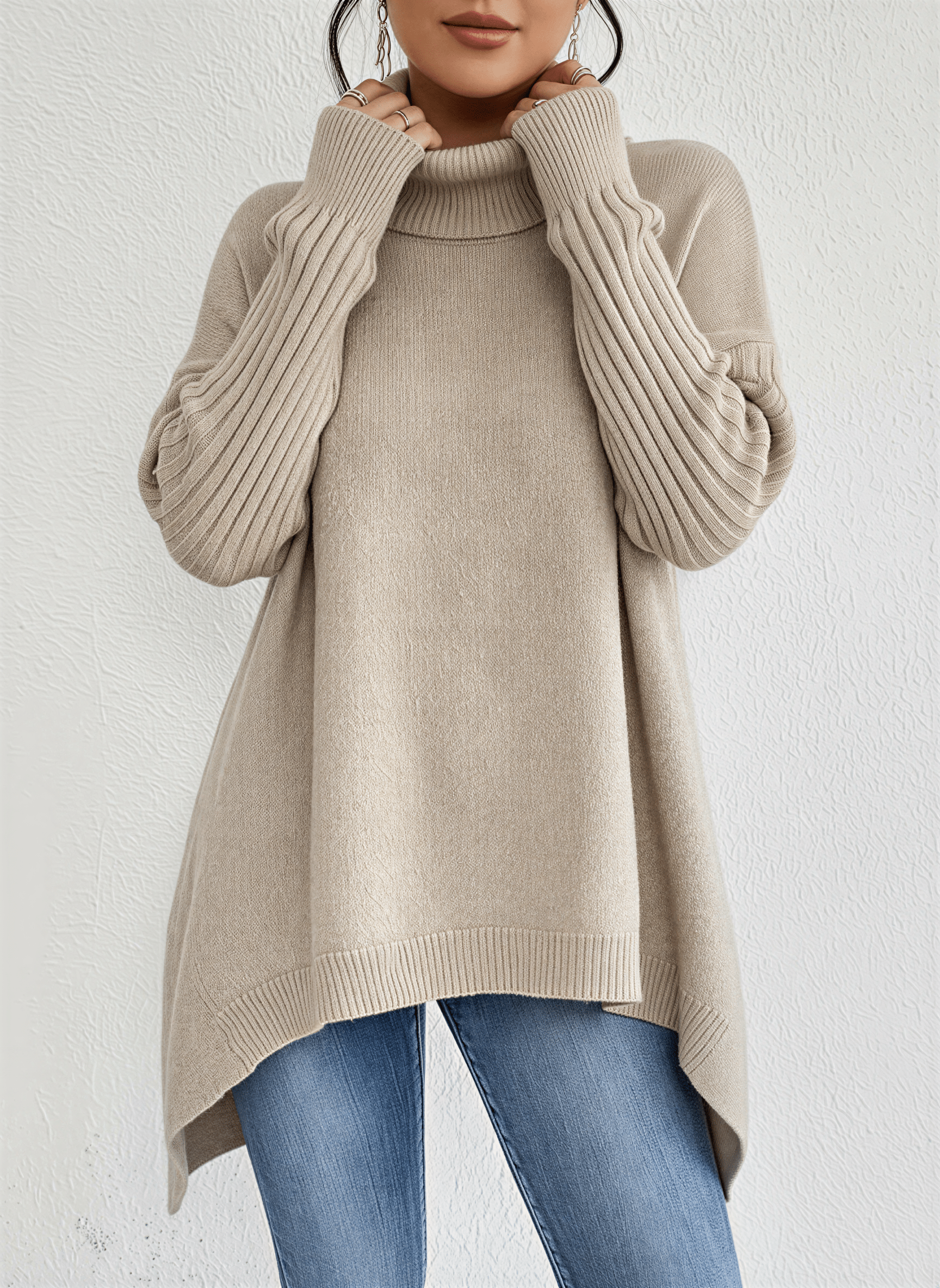 Women's Oversized Turtleneck Sweater – Comfortable Casual Wear with Pockets - We are MFEO